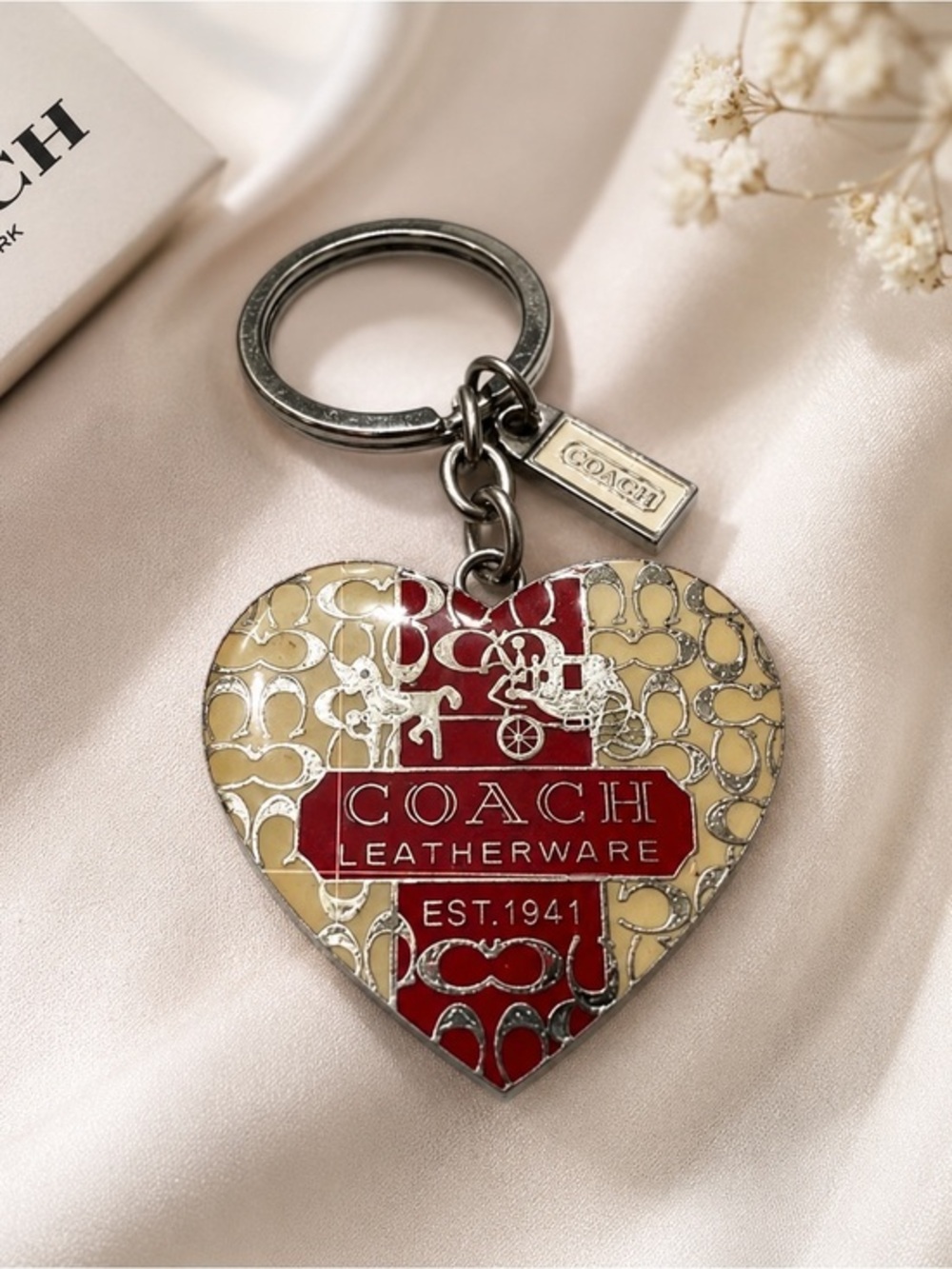 Coach Heart Keychain Charm Key Ring Red Gold Leatherware Bag Charm